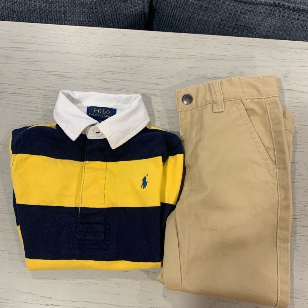 Polo by Ralph Lauren Kids Navy and Yellow Striped Polo/ Nautica Pants